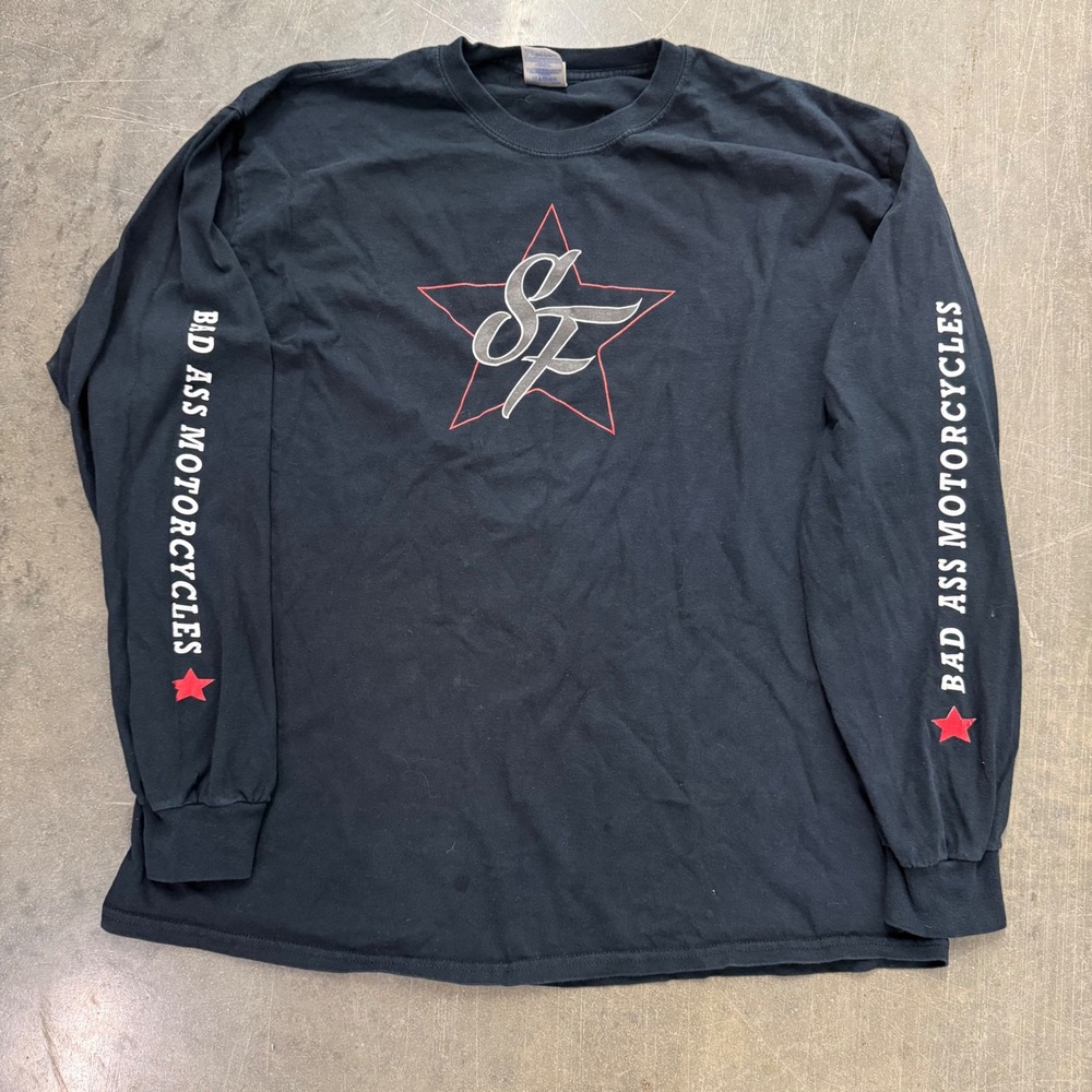 Spooky Fast Custom Motorcycles Long Sleeve T-Shirt Black Y2K Gildan Mens XL
